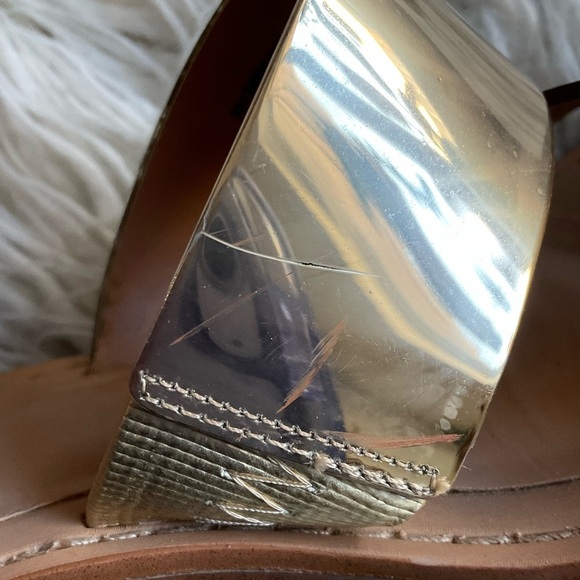 Zara Trafaluc Brown Metallic Gold Ankle Wrap Double Strap Heeled Sandals Size 38 - Picture 9 of 12